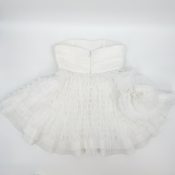 Aje Dress Expressive Mini White Strapless Pleated Ruffles Wedding Bride Large 8 - Picture 7 of 13